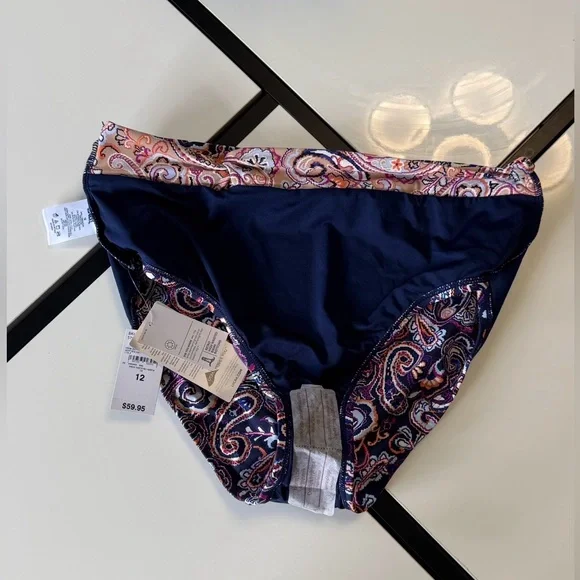 New Lands' End Size 12 Underwire Wrap Tie Tankini Set High Waist Retro Paisley - Picture 5 of 13